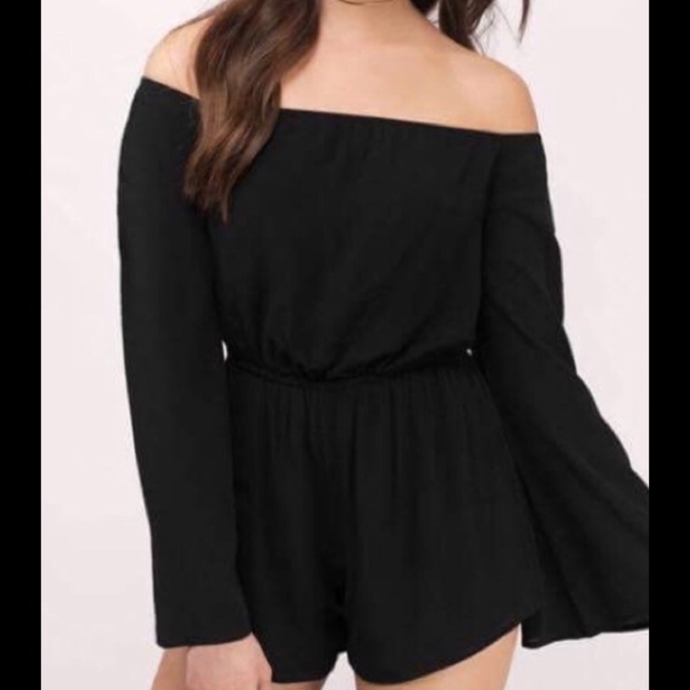 Tobi black off the shoulder romper bell sleeves